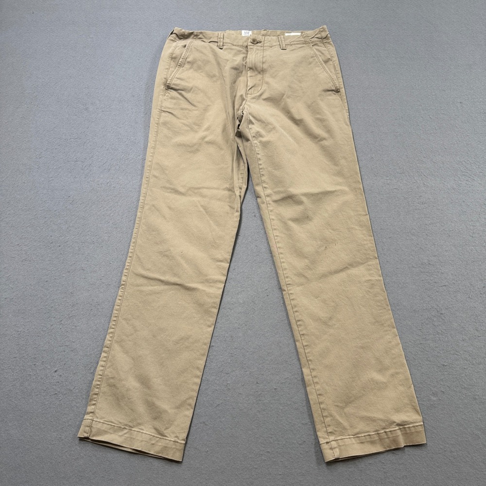 GAP Chino Pants Men's 32x32 Tan Khaki Straight Leg Loose Fit High Rise Trousers